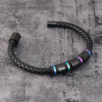 Men's Simple Leather & Titanium Steel Bracelet - Geometric Design & Polished Finish