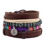 Men’s Fashion Beaded Leather Bracelet Anchor Charm Casual Wristband Adjustable Leather Zinc Alloy Bracelets