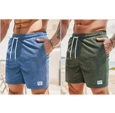 Men’s Corduroy Shorts Lace-Up Drawstring Summer Pants Casual Straight Fit Sports Shorts for Men