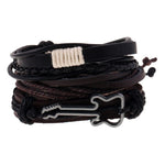 Men’s Fashion Beaded Leather Bracelet Anchor Charm Casual Wristband Adjustable Leather Zinc Alloy Bracelets
