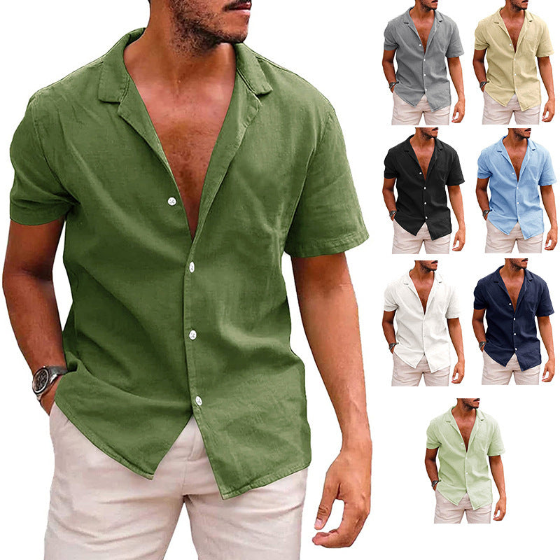 Men’s Casual Button-Down Shirt – Short Sleeve Linen Cotton Beach Shirt | Summer Tops Loose Fit Comfortable Menswear