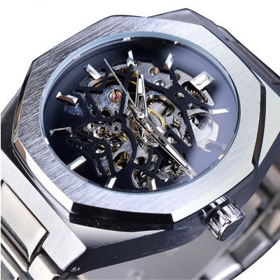Men's Automatic Skeleton Mechanical Watch - Stainless Steel Case, Self-Winding
