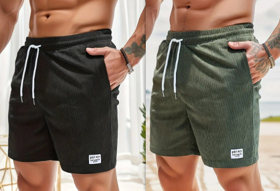 Men’s Corduroy Shorts Lace-Up Drawstring Summer Pants Casual Straight Fit Sports Shorts for Men