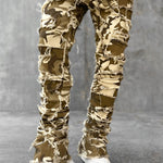 Men Trousers Individual Patched Pants Long Tight Fit Stacked Jeans For Mens Clothing