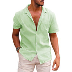 Men’s Casual Button-Down Shirt – Short Sleeve Linen Cotton Beach Shirt | Summer Tops Loose Fit Comfortable Menswear
