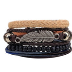 Men’s Fashion Beaded Leather Bracelet Anchor Charm Casual Wristband Adjustable Leather Zinc Alloy Bracelets