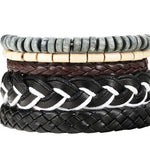 Men’s Fashion Beaded Leather Bracelet Anchor Charm Casual Wristband Adjustable Leather Zinc Alloy Bracelets