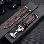 Premium Genuine Leather Apple Watch Strap 38-44mm - Butterfly Buckle & Cowhide
