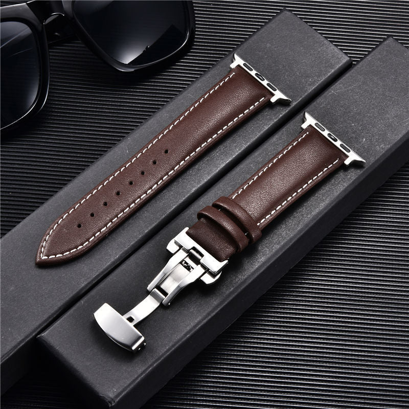 Premium Genuine Leather Apple Watch Strap 38-44mm - Butterfly Buckle & Cowhide