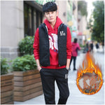 Men’s Plus Velvet Padded Tracksuit 3-Piece Winter Warm Outfit Cotton Sportswear Set with Vest, Sweatshirt & Pants