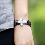 Vintage Brown Leather Cross Bracelet - Adjustable Cowhide & Alloy Men's Jewelry