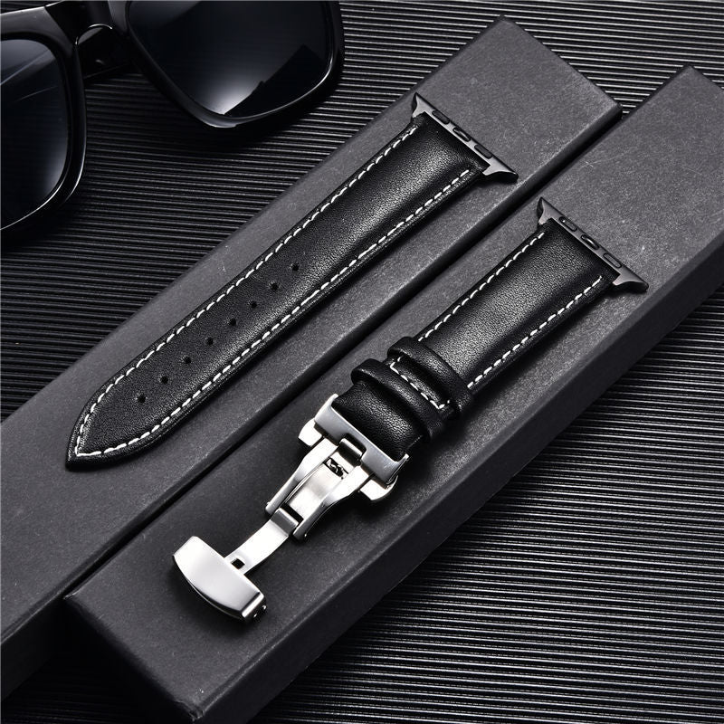 Premium Genuine Leather Apple Watch Strap 38-44mm - Butterfly Buckle & Cowhide