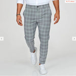 Plaid Print Men’s Casual Pants – Loose Thin Trousers with Pocket Decoration, Lightweight Workwear & Leisure Pants