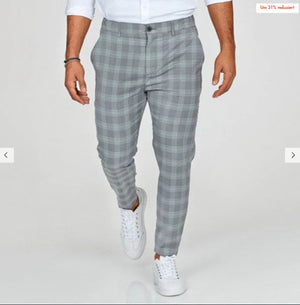 Plaid Print Men’s Casual Pants – Loose Thin Trousers with Pocket Decoration, Lightweight Workwear & Leisure Pants