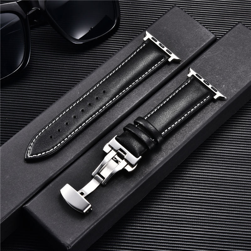 Premium Genuine Leather Apple Watch Strap 38-44mm - Butterfly Buckle & Cowhide