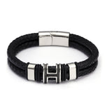 Retro Stainless Steel & Genuine Leather Bracelet for Men & Women H Charm Unisex Wristband