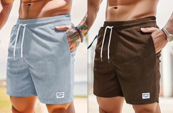 Men’s Corduroy Shorts Lace-Up Drawstring Summer Pants Casual Straight Fit Sports Shorts for Men