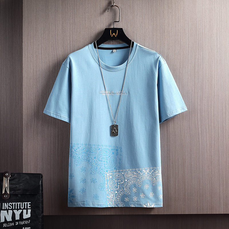 Men’s Loose Short-Sleeved T-Shirt Casual Half-Sleeve Round-Neck Tee Printed Youth Street Style Top
