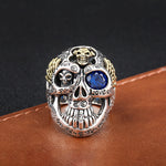 Men's Dominant Skull Sterling Silver Ring - Adjustable Open End, Minimalist Fashion