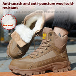 Men’s Winter Wool Safety Shoes Anti-Smashing, Plastic Toe Cap, Non-Slip, Warm Work Protective Footwear