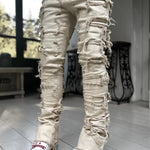 Men Trousers Individual Patched Pants Long Tight Fit Stacked Jeans For Mens Clothing