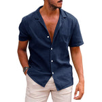 Men’s Casual Button-Down Shirt – Short Sleeve Linen Cotton Beach Shirt | Summer Tops Loose Fit Comfortable Menswear