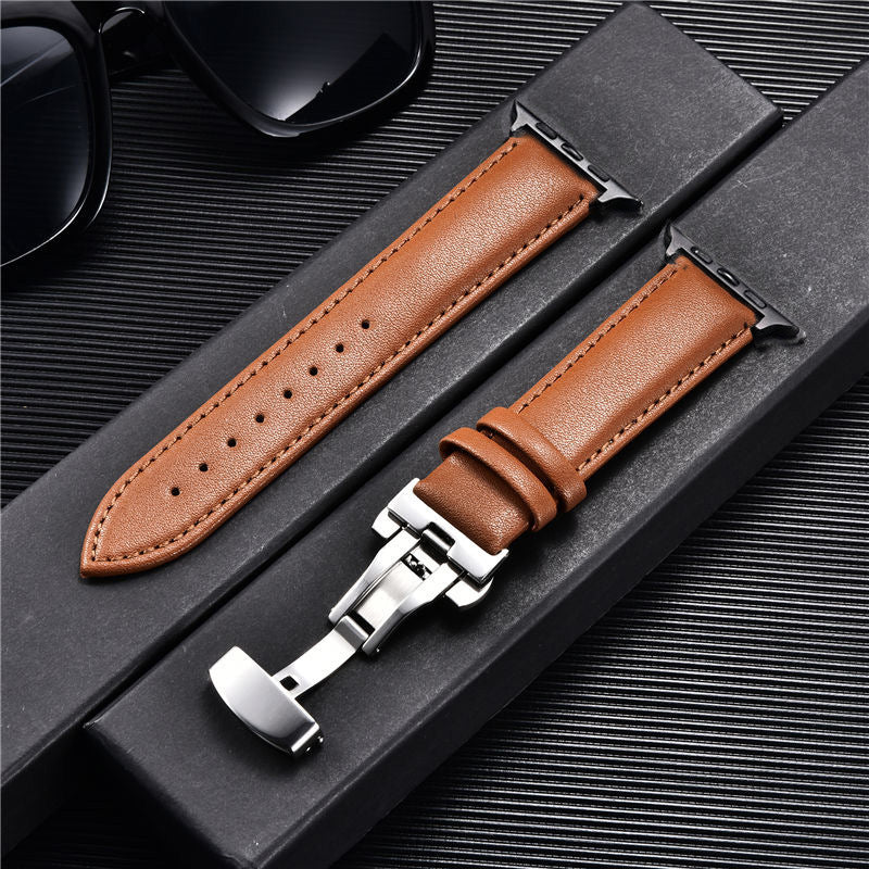 Premium Genuine Leather Apple Watch Strap 38-44mm - Butterfly Buckle & Cowhide