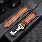 Premium Genuine Leather Apple Watch Strap 38-44mm - Butterfly Buckle & Cowhide
