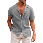 Men’s Casual Button-Down Shirt – Short Sleeve Linen Cotton Beach Shirt | Summer Tops Loose Fit Comfortable Menswear