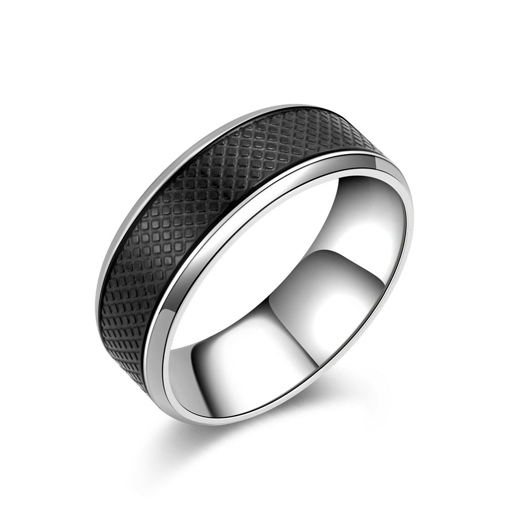 Men's Black Titanium Steel Ring - Geometric, Electroplated European Fashion