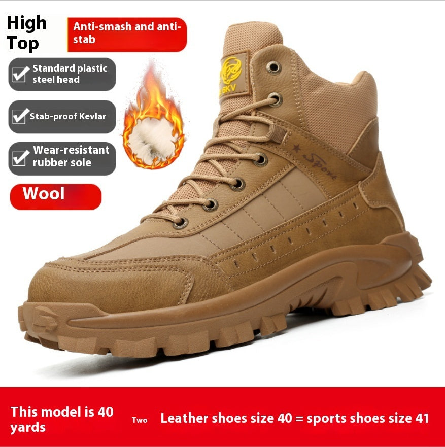 Men’s Winter Wool Safety Shoes Anti-Smashing, Plastic Toe Cap, Non-Slip, Warm Work Protective Footwear