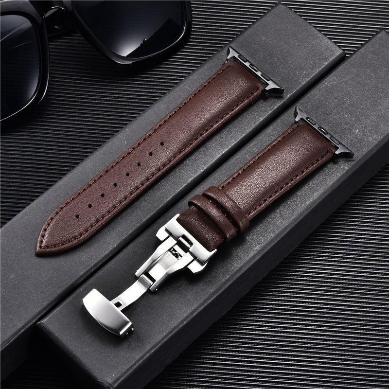 Premium Genuine Leather Apple Watch Strap 38-44mm - Butterfly Buckle & Cowhide