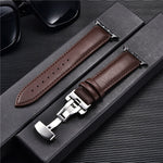Premium Genuine Leather Apple Watch Strap 38-44mm - Butterfly Buckle & Cowhide