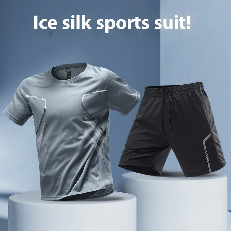 Men’s Sports Running T-Shirt Set – Quick-Drying Breathable Color Block Activewear for Gym, Outdoor & Workout