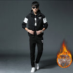 Men’s Plus Velvet Padded Tracksuit 3-Piece Winter Warm Outfit Cotton Sportswear Set with Vest, Sweatshirt & Pants