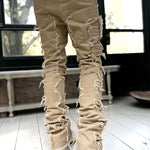 Men Trousers Individual Patched Pants Long Tight Fit Stacked Jeans For Mens Clothing